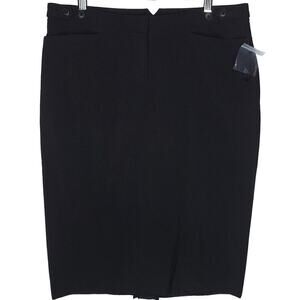 Norma Kamali Pencil Straight Skirt 10 Black Secretary Pleated Vent Slit Career
